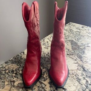 Red cowboy boots, never worn by Maddon Girl